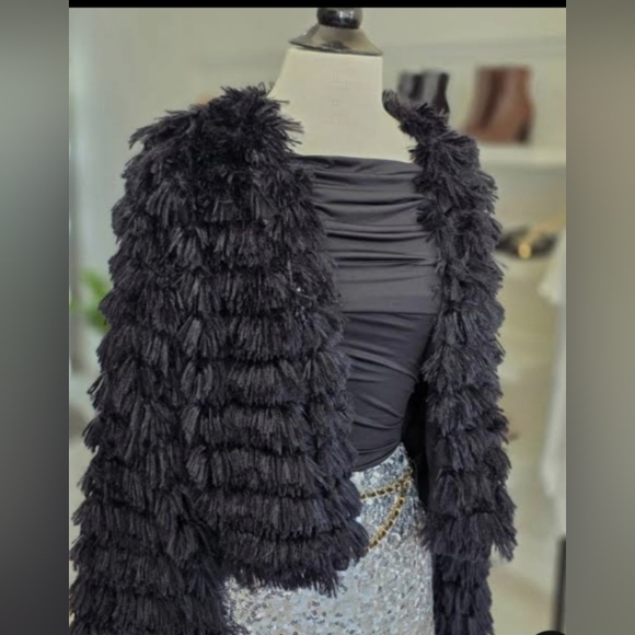 Blue-Black Eyelash Fringe Faux Fur Jacket by Maude sz Medium - Picture 2 of 6